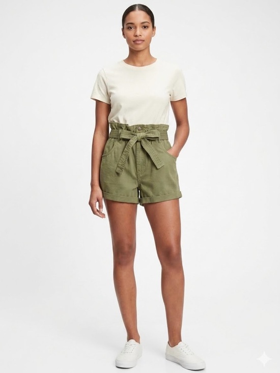 Abercrombie & Fitch Pants - Abercrombie & Fitch Olive High-Waist Paperbag Shorts with Belt